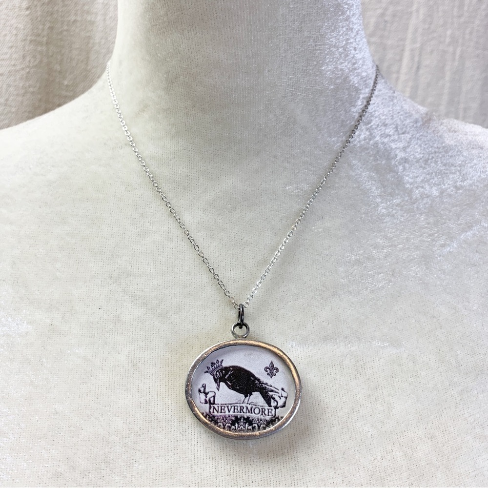 Nevermore crow fleur de Lis reversible pendant necklace